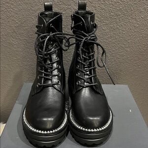 New Catherine Malandrino boxier Black Lace-Up Boots with zipper closure